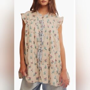 Free People Cream Floral Mini Dress with Pink & Green Accents